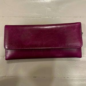HOBO Genuine Leather trifold eggplant purple wallet NEW